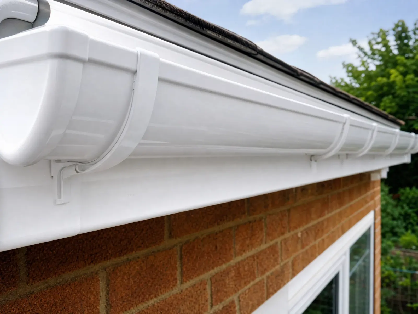 Clean white gutters on a residential house